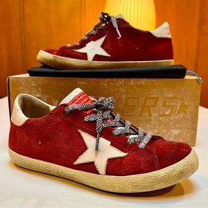 Golden Goose Superstar sneakers, red suede, white star, size 37.